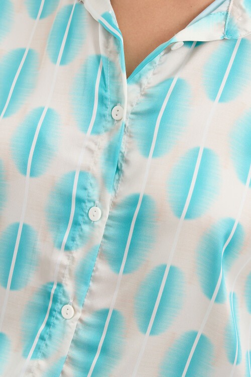 Merterium 3964 Hafif Dökümlü Saten Gömlek - B.Turkuaz