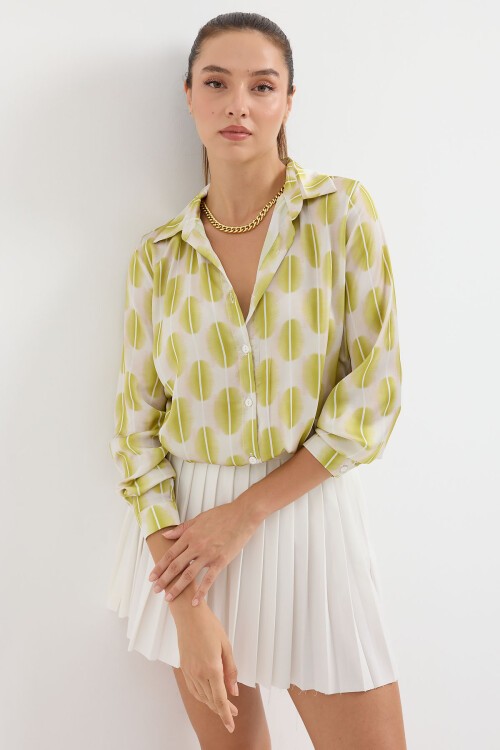 Merterium 3964 Hafif Dökümlü Saten Gömlek - C.Sarı