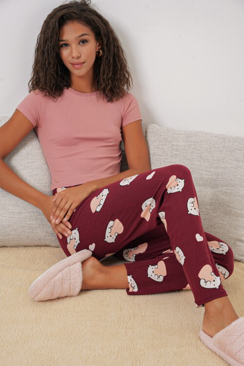 Merterium 4323 Desenli Pijama Altı - Bordo