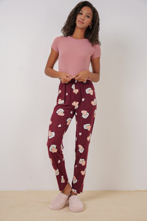 Merterium 4323 Desenli Pijama Altı - Bordo