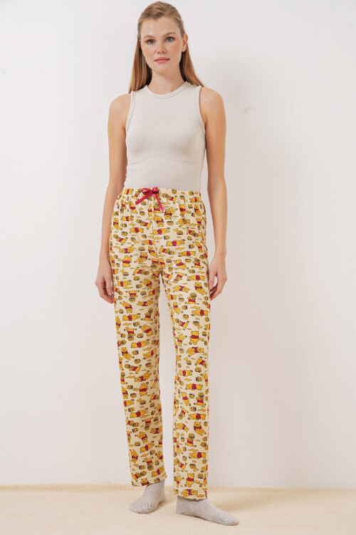 Merterium 4323 Desenli Pijama Altı - M. Krem