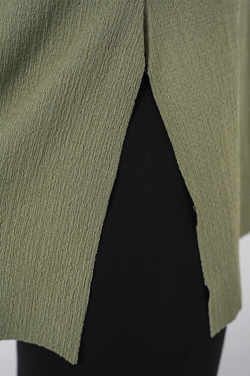 Merterium 4332 Yanı Yırtmaçlı Örme Tişört - Çağla