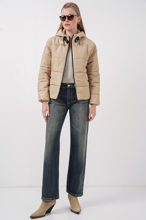 Merterium 5117 Kapşonlu Şişme Mont - D.Vizon