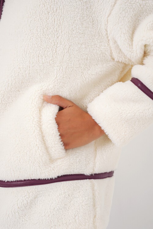 Merterium 5173 Astarlı Peluş Ceket - Mürdüm