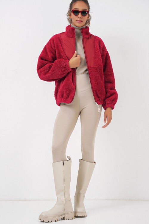 Merterium 5194 Kadın Peluş Mont Ceket - A.Bordo