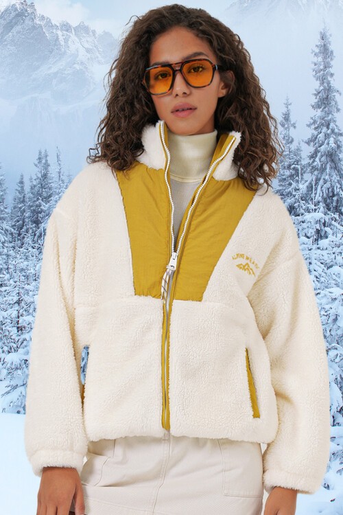 Merterium 5194 Kadın Peluş Mont Ceket - Hardal