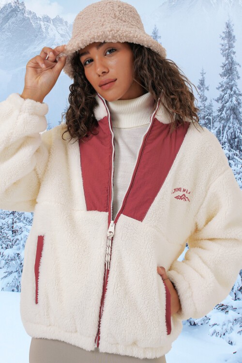 Merterium 5194 Kadın Peluş Mont Ceket - Kiremit