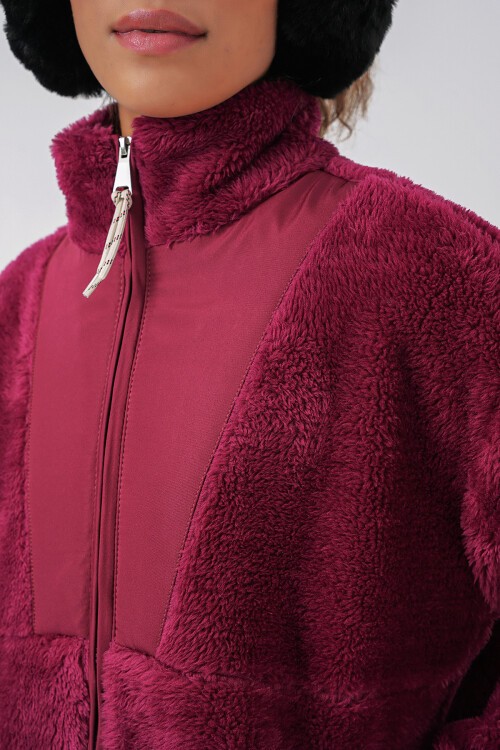 Merterium 5194 Kadın Peluş Mont Ceket - Mürdüm