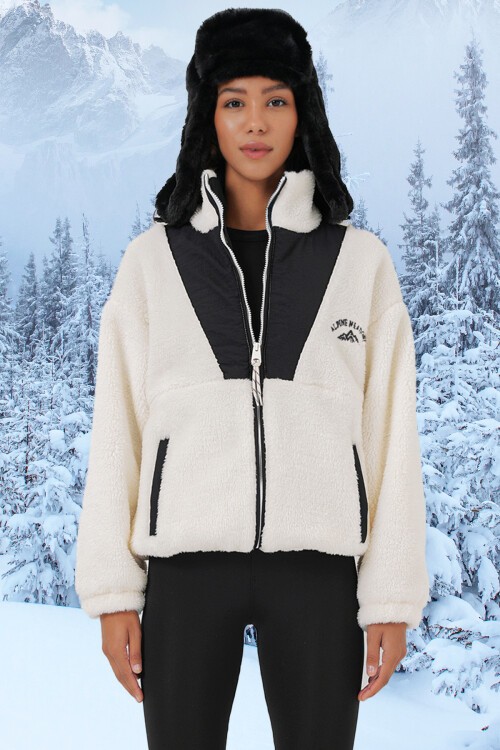 Merterium 5194 Kadın Peluş Mont Ceket - Siyah