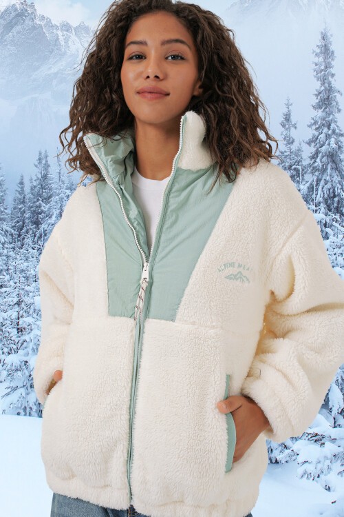 Merterium 5194 Kadın Peluş Mont Ceket - Turkuaz