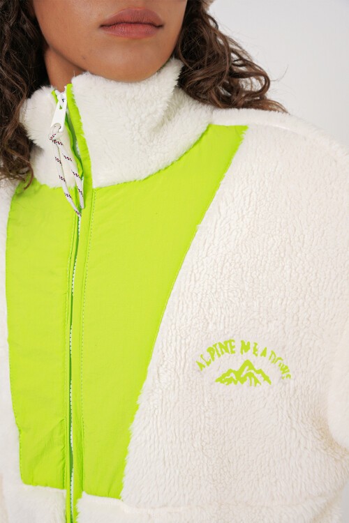 Merterium 5194 Kadın Peluş Mont Ceket - Yeşil