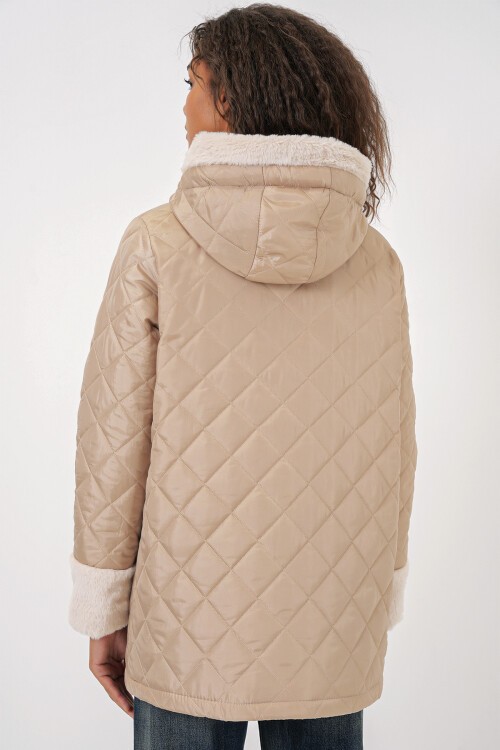 Merterium 5197 Kapüşonlu Kapitone Mont - Bej