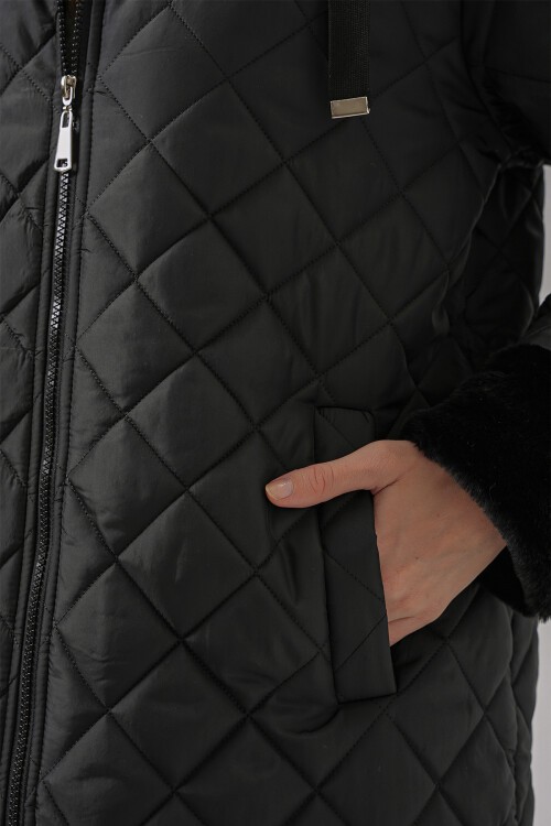 Merterium 5197 Kapüşonlu Kapitone Mont - Siyah