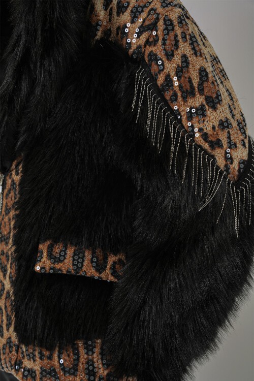 Merterium 5209 Peluş Kürk Mont - Siyah