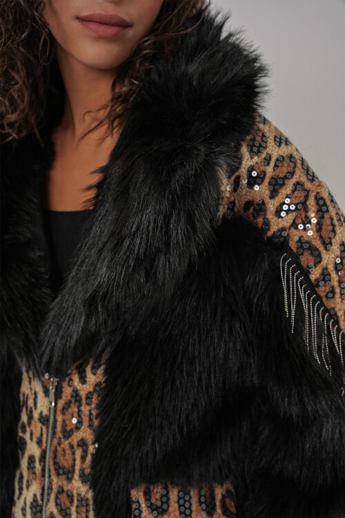 Merterium 5209 Peluş Kürk Mont - Siyah