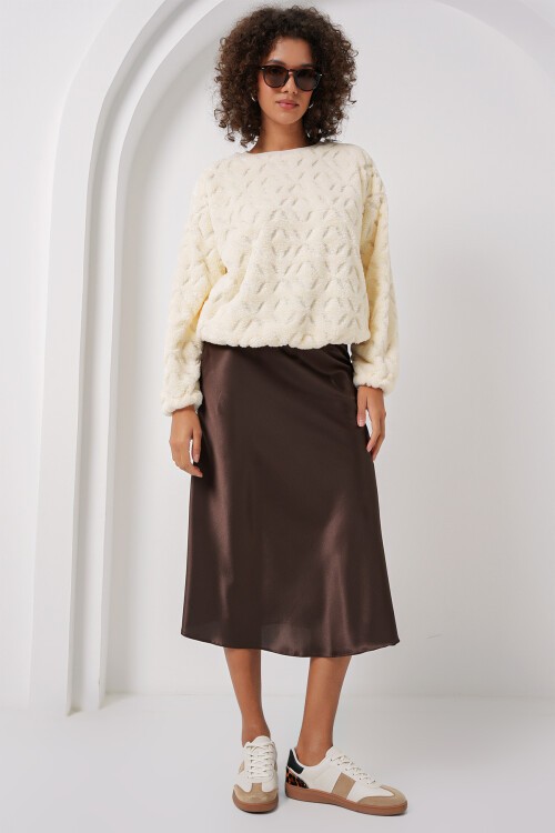 Merterium 55445 Peluş Kazak - Ekru