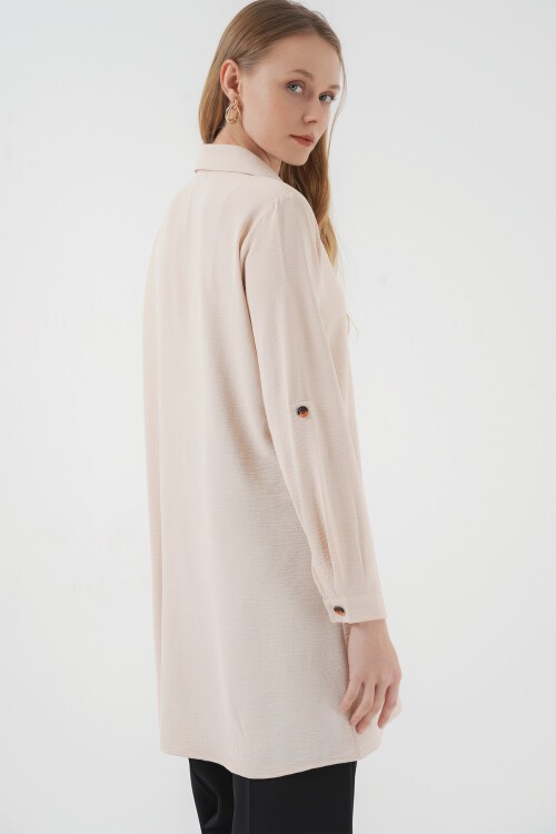 Merterium 5851 Cep Detaylı Gömlek Tunik - Bej