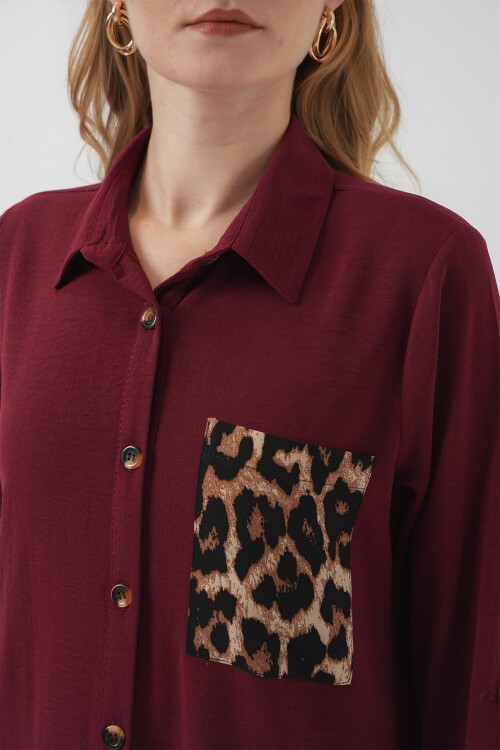 Merterium 5851 Cep Detaylı Gömlek Tunik - Bordo