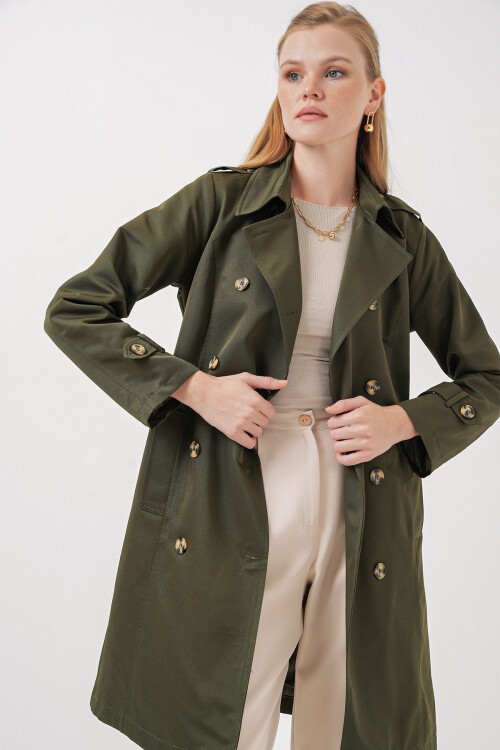 Merterium 5935 Kruvaze Yaka Trençkot - Haki