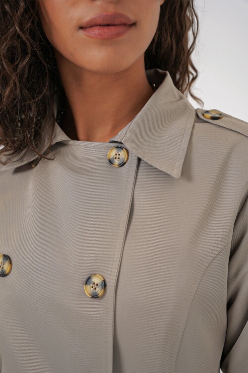 Merterium 5935 Kruvaze Yaka Trençkot - Taş