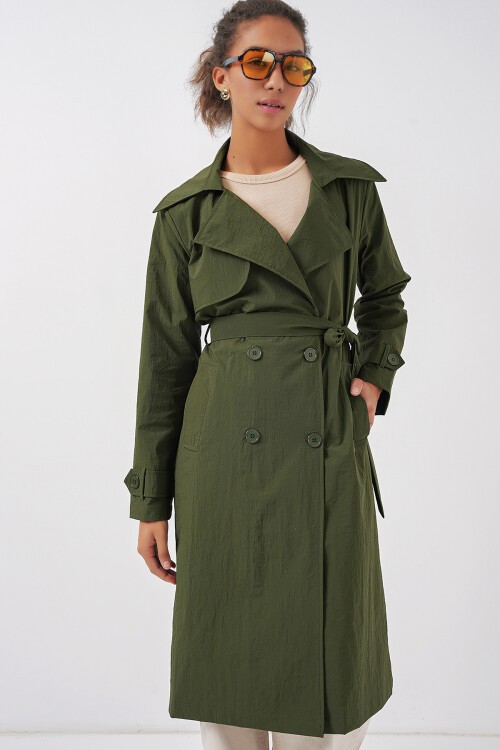 Merterium 5938 Kruvaze Yaka Trençkot - Haki