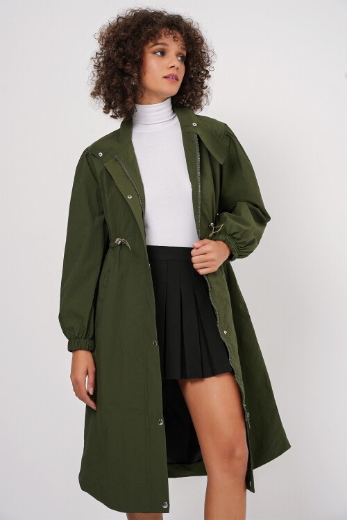 Merterium 5939 Astarlı Uzun Trençkot - Haki