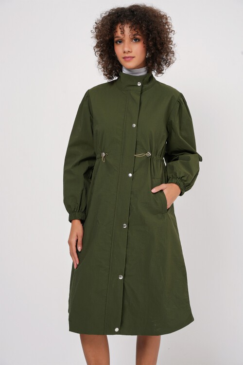 Merterium 5939 Astarlı Uzun Trençkot - Haki