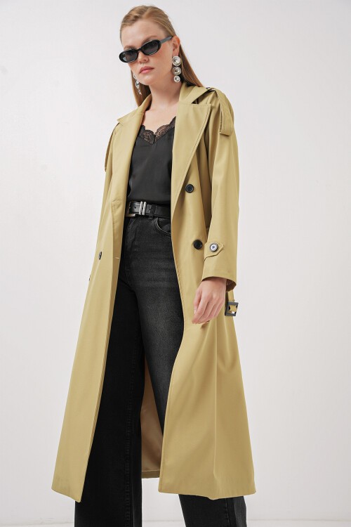 Merterium 5941 Kruvaze Yaka Uzun Trençkot - A.Haki