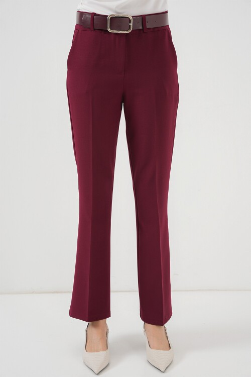Merterium 6538 Kemerli İspanyol Paça Pantolon - Bordo