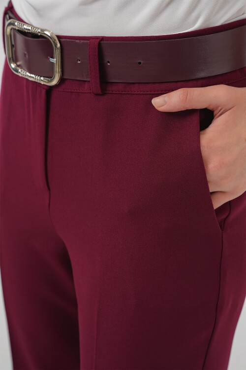 Merterium 6538 Kemerli İspanyol Paça Pantolon - Bordo