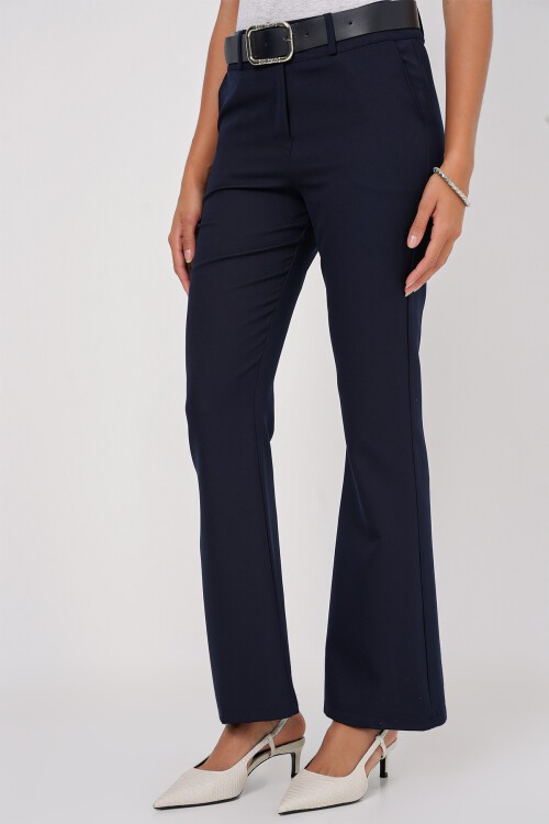 Merterium 6538 Kemerli İspanyol Paça Pantolon - Lacivert