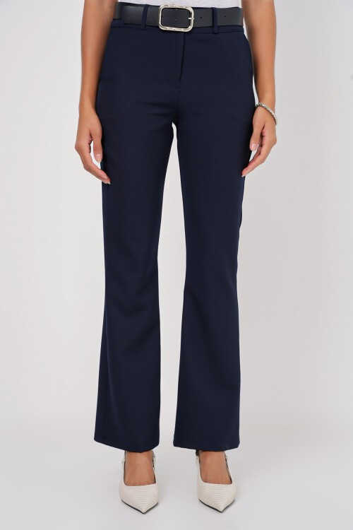 Merterium 6538 Kemerli İspanyol Paça Pantolon - Lacivert