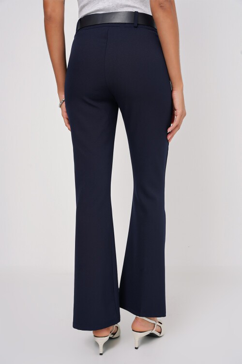 Merterium 6538 Kemerli İspanyol Paça Pantolon - Lacivert