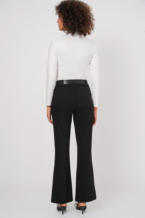 Merterium 6538 Kemerli İspanyol Paça Pantolon - Siyah