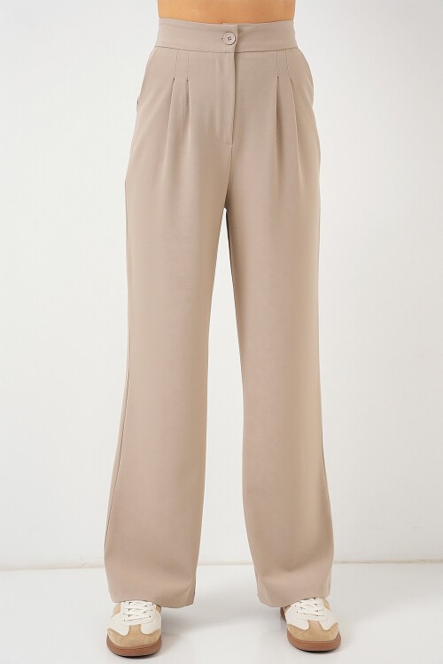 Merterium 6638 Yüksek Bel Palazzo Pantolon - A.Bej