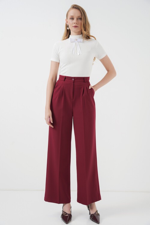 Merterium 6647 Bol Paça Kumaş Pantolon - Bordo