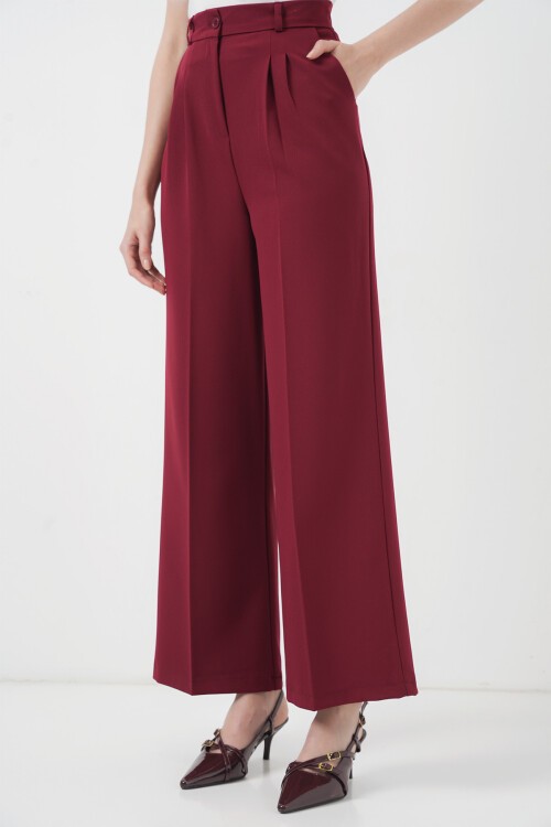 Merterium 6647 Bol Paça Kumaş Pantolon - Bordo