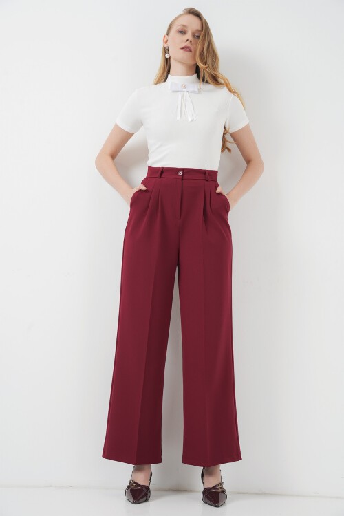 Merterium 6647 Bol Paça Kumaş Pantolon - Bordo