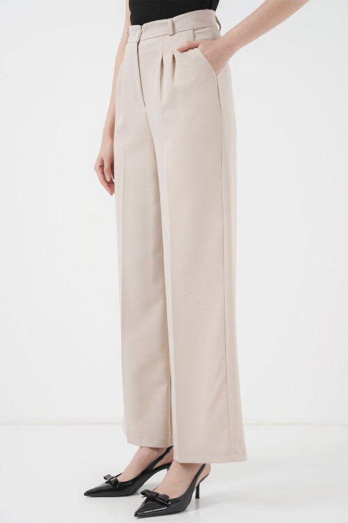 Merterium 6647 Bol Paça Kumaş Pantolon - Krem