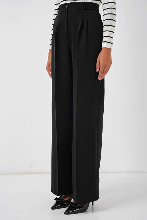 Merterium 6647 Bol Paça Kumaş Pantolon - Siyah