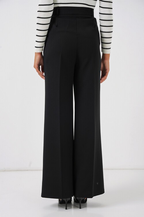 Merterium 6647 Bol Paça Kumaş Pantolon - Siyah