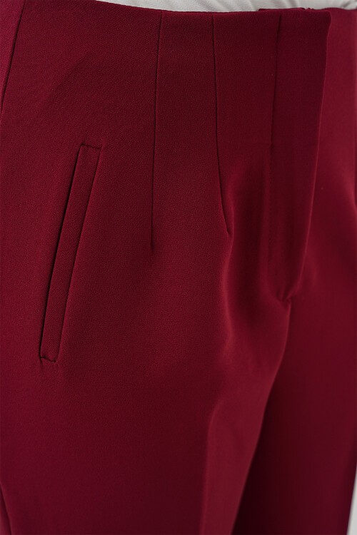 Merterium 6650 Yüksek Bel Kumaş Pantolon - Bordo