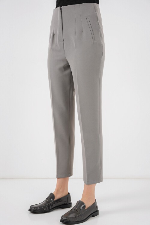 Merterium 6650 Yüksek Bel Kumaş Pantolon - Gri
