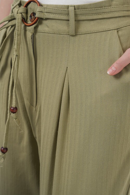 Merterium 6660 Kemerli Keten Pantolon - Haki