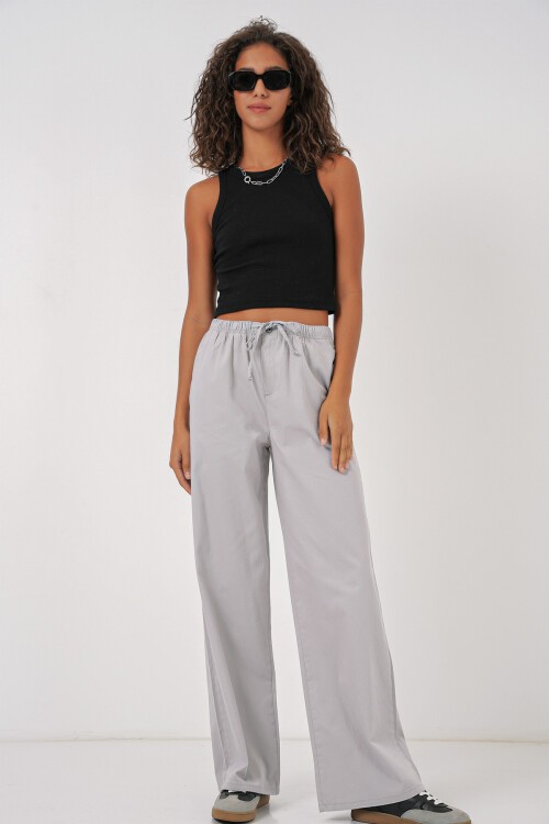 Merterium 6690 Kadın Bol Paça Yüksek Bel Pantolon - Gri