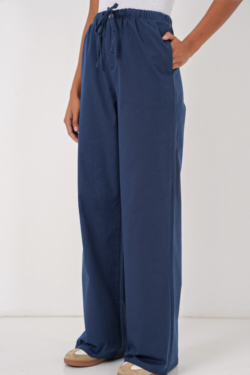 Merterium 6690 Kadın Bol Paça Yüksek Bel Pantolon - İndigo