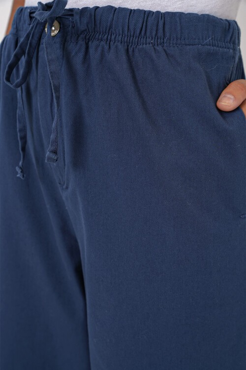 Merterium 6690 Kadın Bol Paça Yüksek Bel Pantolon - İndigo