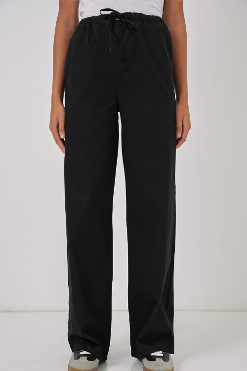 Merterium 6690 Kadın Bol Paça Yüksek Bel Pantolon - Siyah