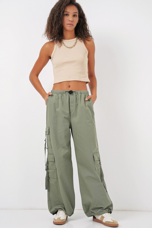 Merterium 6691 Geniş Paça Kargo Pantolon - Çağla