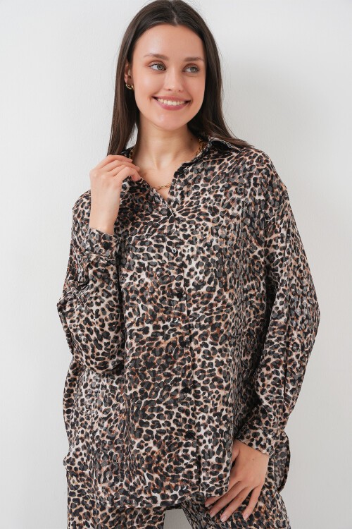 Merterium 6699 Leopar Desenli Alt Üst Takım - C. Kahverengi